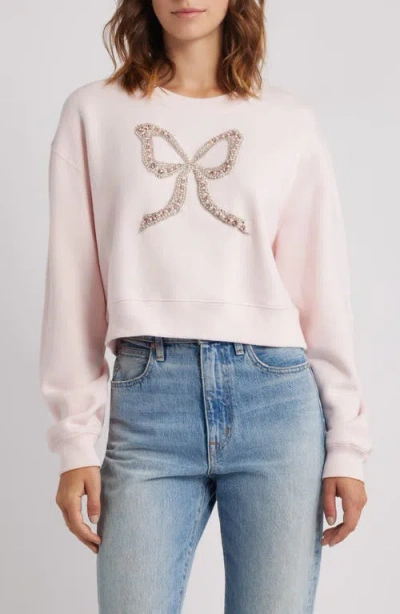 LOVESHACKFANCY LOVESHACKFANCY RYLAN FAUX PEARL EMBELLISHED BOW SWEATSHIRT