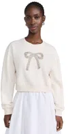 Loveshackfancy Rylan Crystal Bow Sweatshirt In Sugar Cookie