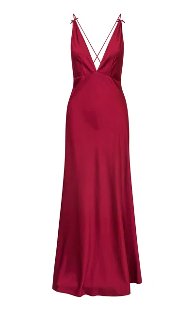 Loveshackfancy Sabrelle Charmeuse Maxi Slip Ondress In Burgundy
