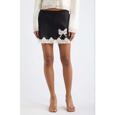 Loveshackfancy Sabrine Satin & Lace Miniskirt In Black