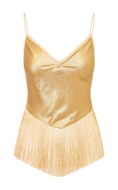 Loveshackfancy Safina Fringed Top In Gold