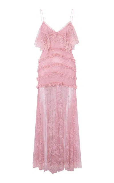 Loveshackfancy Sandy Ruffled Lace Maxi Dress In Pink