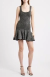 Loveshackfancy Sarajane Metallic Flounce Hem Minidress In Black