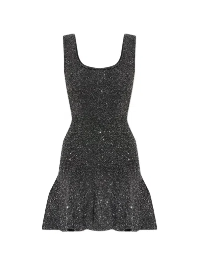 Loveshackfancy Sarajane Sequin Stretch Knit Mini Dress In Black In Grey