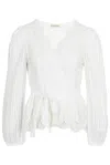 Loveshackfancy Schiffley Embroidered White Wrap Top In White