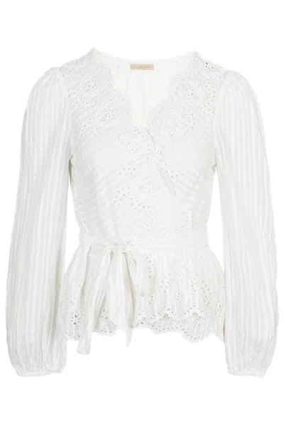 Loveshackfancy Schiffley Embroidered White Wrap Top