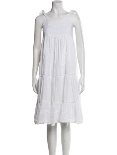 Pre-owned Loveshackfancy Scoop Neck Knee-length Dress In White