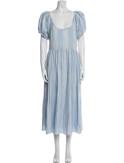 Pre-owned Loveshackfancy Scoop Neck Long Dress In Blue