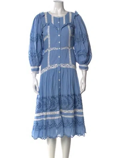 Pre-owned Loveshackfancy Scoop Neck Long Dress In Blue