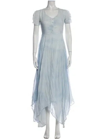 Pre-owned Loveshackfancy Scoop Neck Long Dress In Blue
