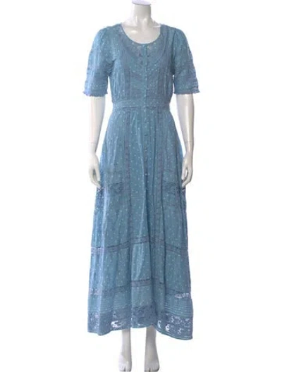Pre-owned Loveshackfancy Scoop Neck Long Dress In Blue