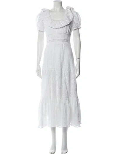 Pre-owned Loveshackfancy Scoop Neck Long Dress In White