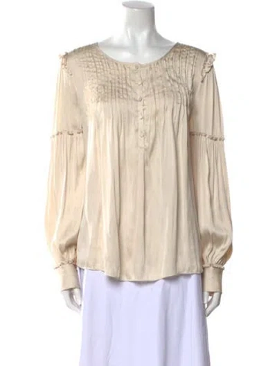 Pre-owned Loveshackfancy Scoop Neck Long Sleeve Blouse In Neutral