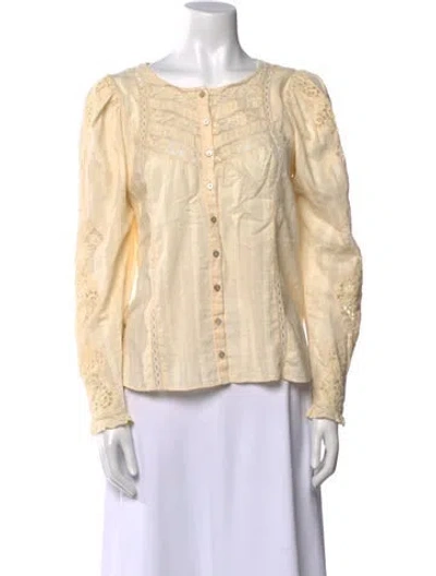 Pre-owned Loveshackfancy Scoop Neck Long Sleeve Blouse In Yellow
