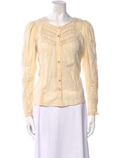 Pre-owned Loveshackfancy Scoop Neck Long Sleeve Button-up Top In Yellow
