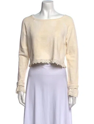 Pre-owned Loveshackfancy Scoop Neck Long Sleeve Crop Top In Neutral