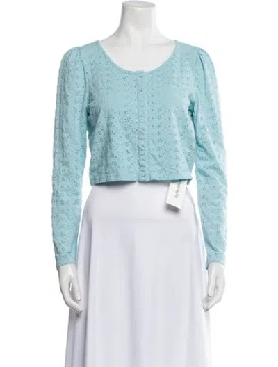 Pre-owned Loveshackfancy Scoop Neck Long Sleeve Crop Top W/ Tags In Blue