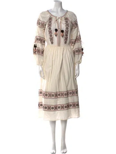 Pre-owned Loveshackfancy Scoop Neck Midi Length Dress In Neutral