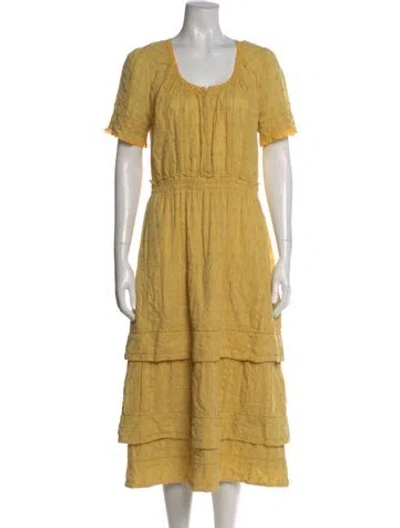 Pre-owned Loveshackfancy Scoop Neck Midi Length Dress In Yellow
