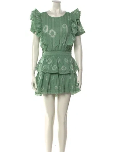 Pre-owned Loveshackfancy Scoop Neck Mini Dress In Green