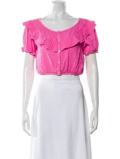 Pre-owned Loveshackfancy Scoop Neck Short Sleeve Blouse In Pink