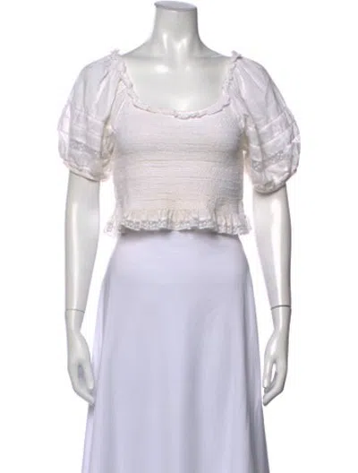 Pre-owned Loveshackfancy Scoop Neck Short Sleeve Blouse In White