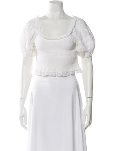 Pre-owned Loveshackfancy Scoop Neck Short Sleeve Crop Top In Neutral