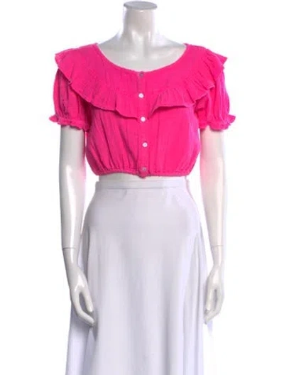 Pre-owned Loveshackfancy Scoop Neck Short Sleeve Crop Top In Pink