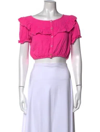 Pre-owned Loveshackfancy Scoop Neck Short Sleeve Crop Top In Pink