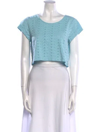 Pre-owned Loveshackfancy Scoop Neck Short Sleeve Crop Top W/ Tags In Blue
