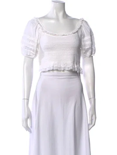 Pre-owned Loveshackfancy Scoop Neck Short Sleeve Crop Top In White