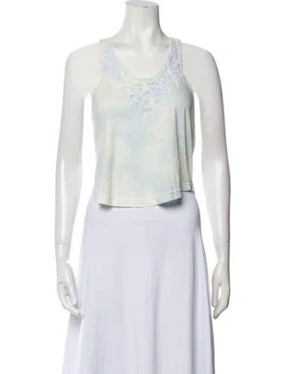 Pre-owned Loveshackfancy Scoop Neck Sleeveless Crop Top In Blue