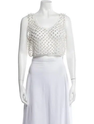 Pre-owned Loveshackfancy Scoop Neck Sleeveless Crop Top In White
