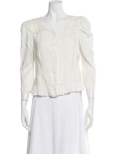 Pre-owned Loveshackfancy Scoop Neck Three-quarter Sleeve Blouse In White