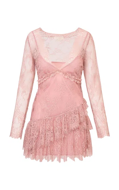 Loveshackfancy Seelie Ruffled Lace Mini Dress In Light Pink
