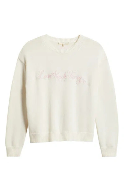 Loveshackfancy Selman Logo Embroidery Cotton & Wool Sweater In White