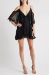 Loveshackfancy Selune Lace Cold Shoulder Silk Minidress In Black