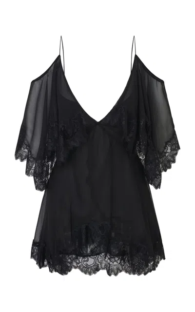 Loveshackfancy Selune Silk Mini Dress In Black