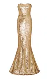 Loveshackfancy Sencha Strapless Sequined Gown In Gold