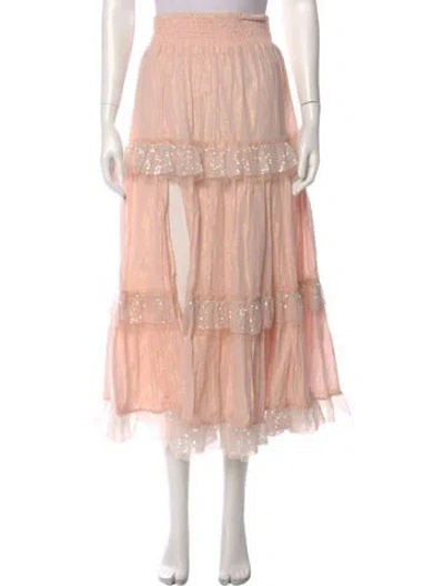 Pre-owned Loveshackfancy Sequin Embellishments Midi Length Skirt