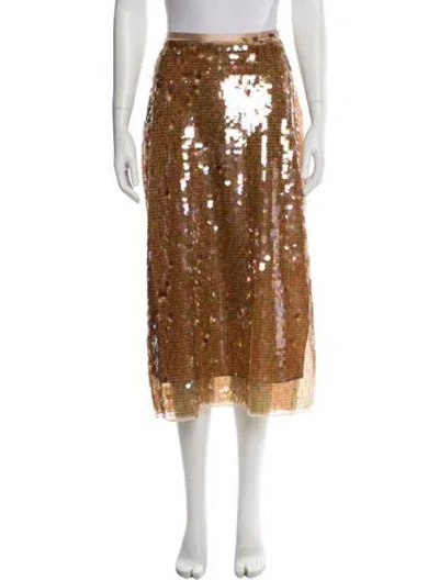Pre-owned Loveshackfancy Sequin Embellishments Midi Length Skirt In Neutral