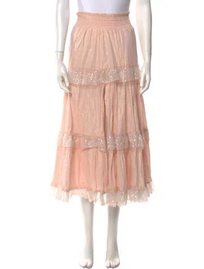 Pre-owned Loveshackfancy Sequin Embellishments Midi Length Skirt In Pink