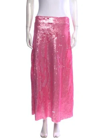 Pre-owned Loveshackfancy Sequin Embellishments Midi Length Skirt In Pink