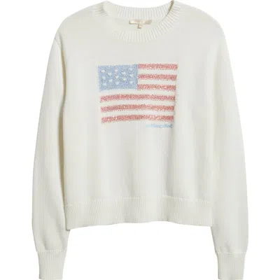 Loveshackfancy Sequin Flag Cotton Sweater In White