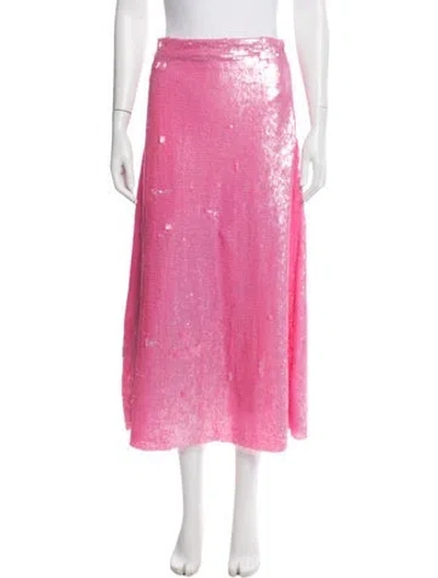 Pre-owned Loveshackfancy Sequin Midi Length Skirt In Pink