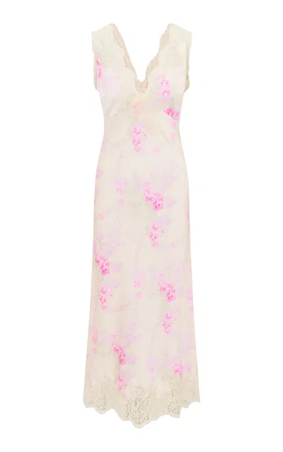 Loveshackfancy Serene Lace-trimmed Satin Midi Dress In Multi