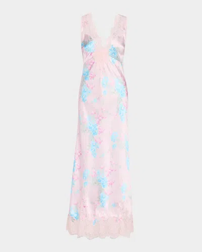 Loveshackfancy Serene Satin Lace-trimmed Maxi Dress In Turquoise Paradise