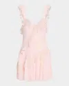 Loveshackfancy Serima Ruffled Lace-trim Mini Dress In Strawberry Tart