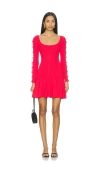 Loveshackfancy Seychelle Bow Long Sleeve Knit Minidress In Red