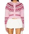 Loveshackfancy Shantae Fair Isle Cardigan In Cherry Jubilee In Pink